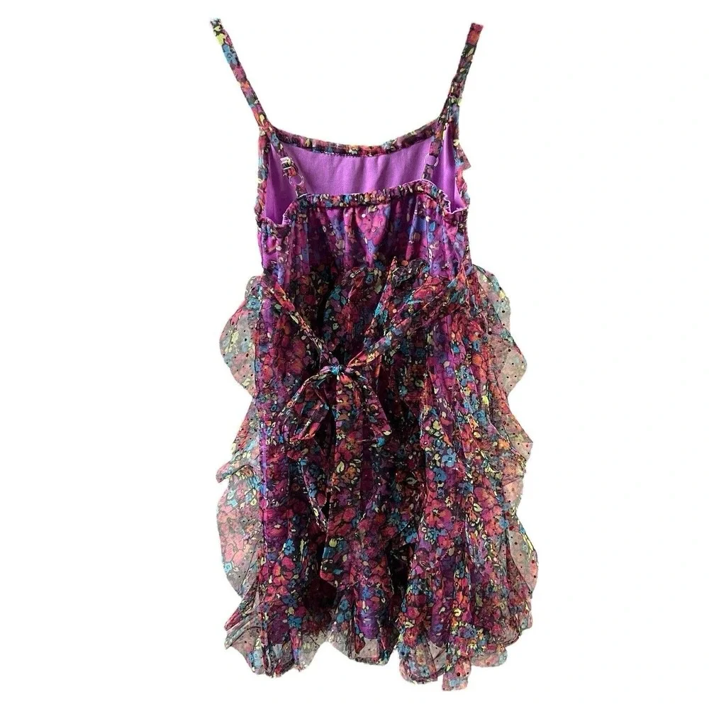 Justice Dress Multicolor Floral Sundress Ruffled Tulle Sequin Adjustable Straps‎